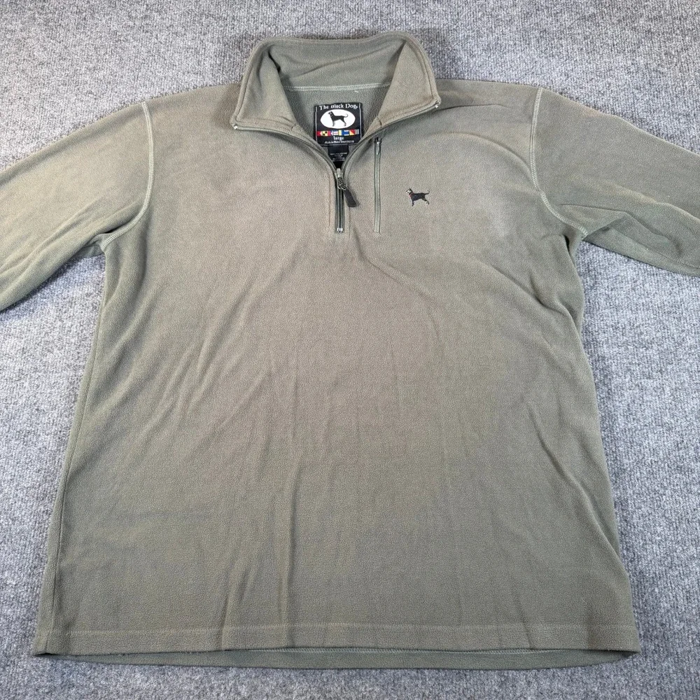 The Black Dog Mens Large Fleece Quarter Zip Pullover Olive Logo Sweater #3790